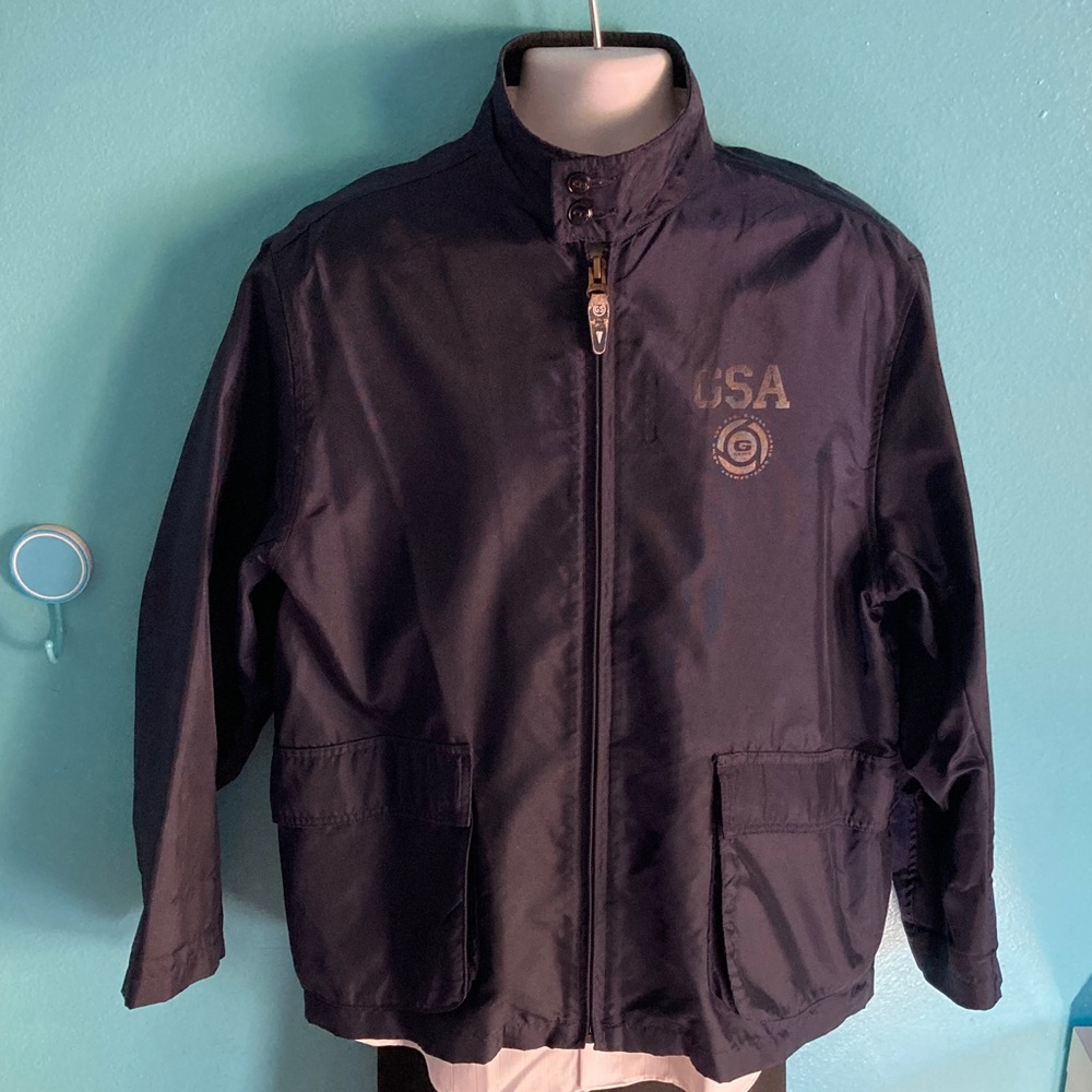 G-Star Men Generous Size M Blue Nylon Brew Jacket Casual Zip Front Large Pockets